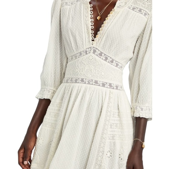 Love Shack Fancy Leno Mini Dress Long Sleeve V Neck Womens White Size 2 - Picture 4 of 15